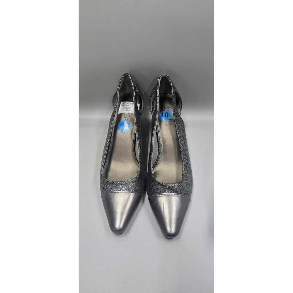 Life Stride Women's Size 10 Silver Glitter Metallic Pointed Toe Kitten Heels
